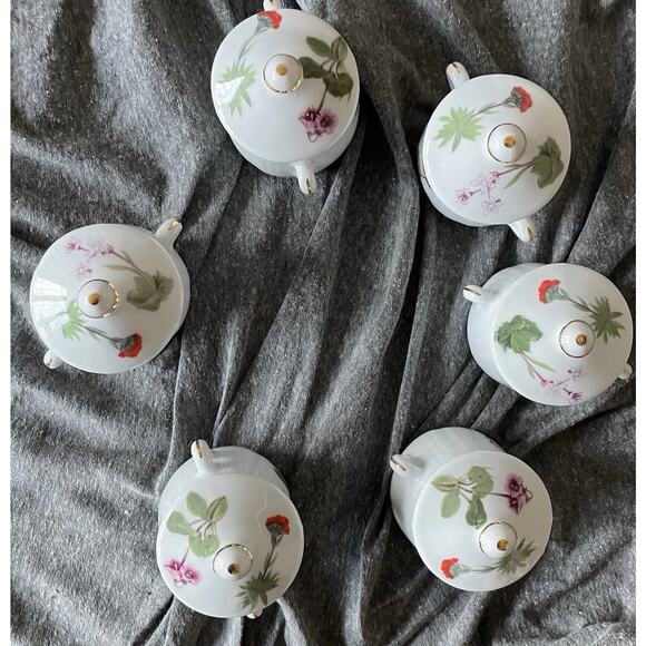 Louis Lourioux Le Faune Wild Flower pot de creme ramekins matching tray Vintage - Picture 12 of 12